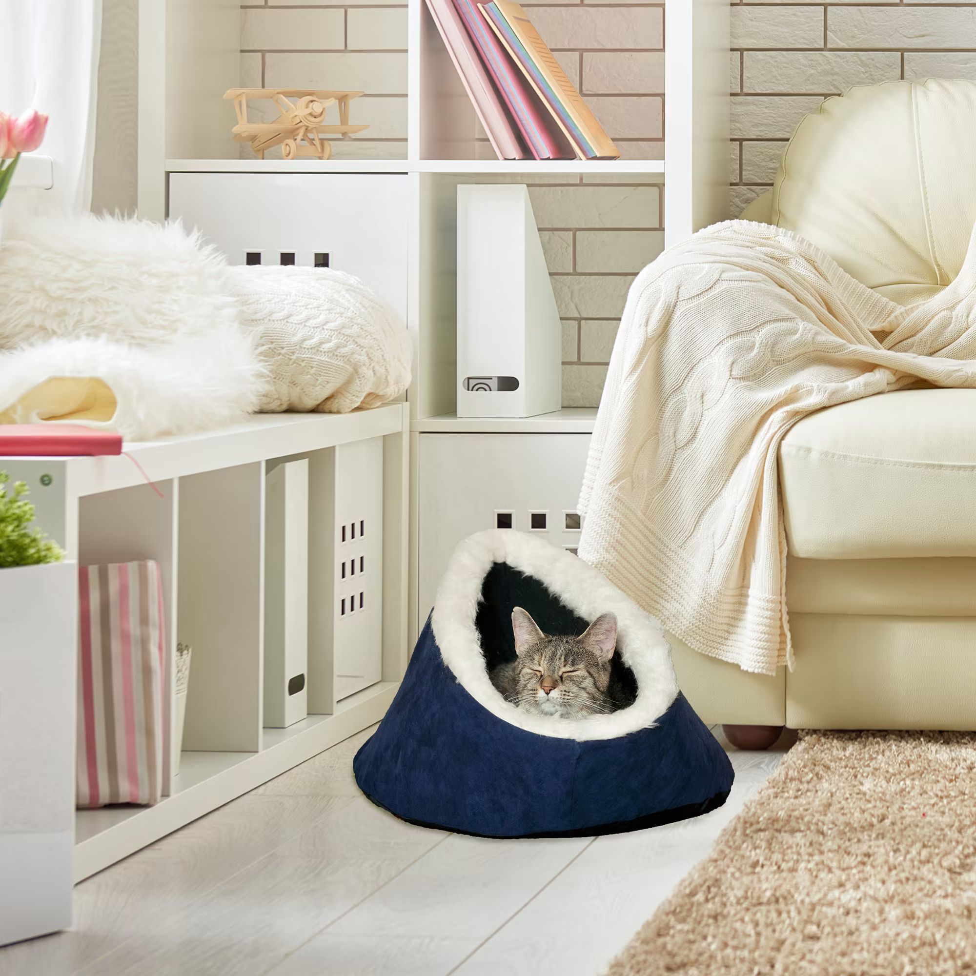 Pet Adobe Blue Feline Comfort Cavern Cat Bed, 18" L X 18" W X 12" H | Petco
