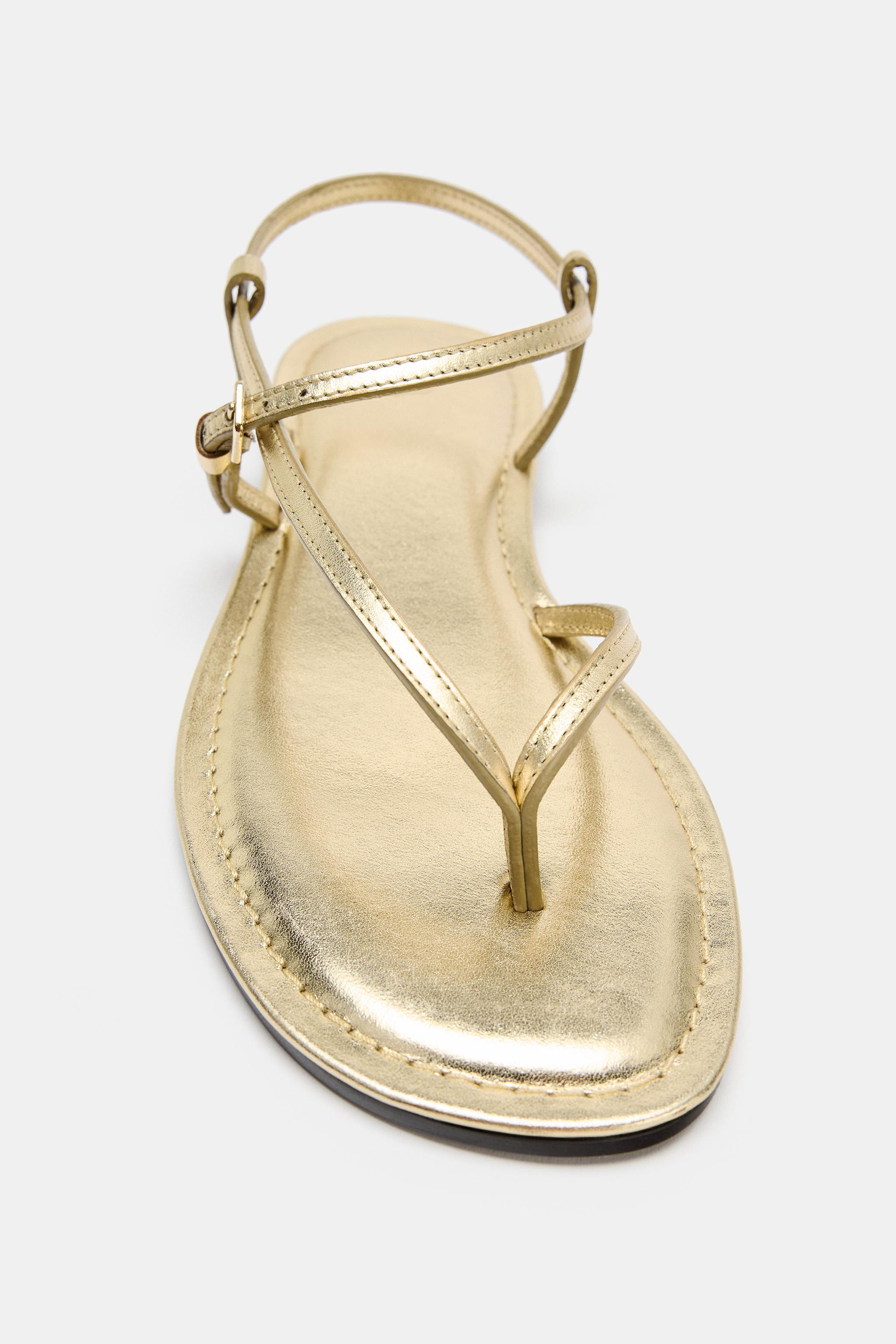 METALLIC EFFECT LEATHER SANDALS | Zara US