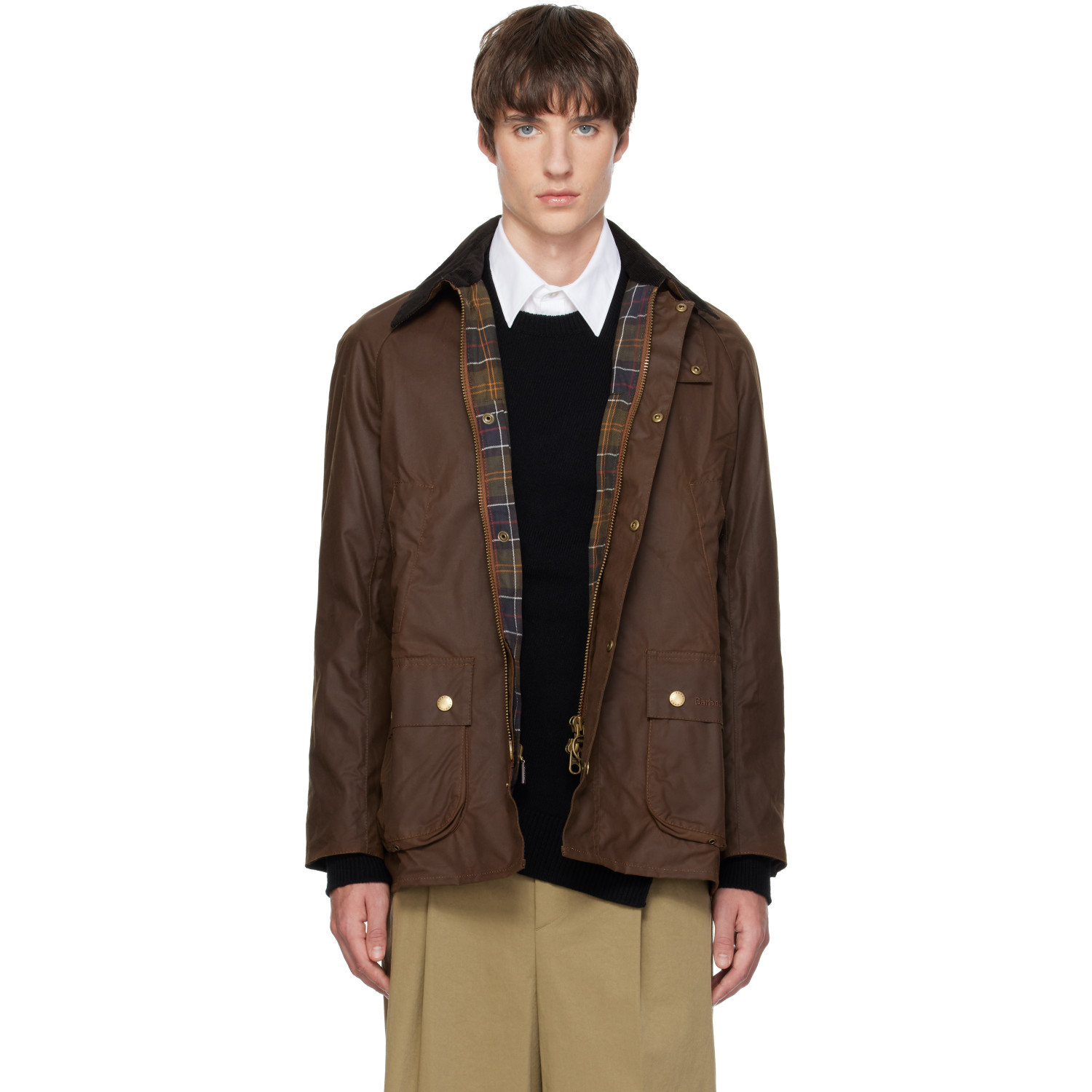 Barbour Brown Ashby Waxed Jacket | SSENSE