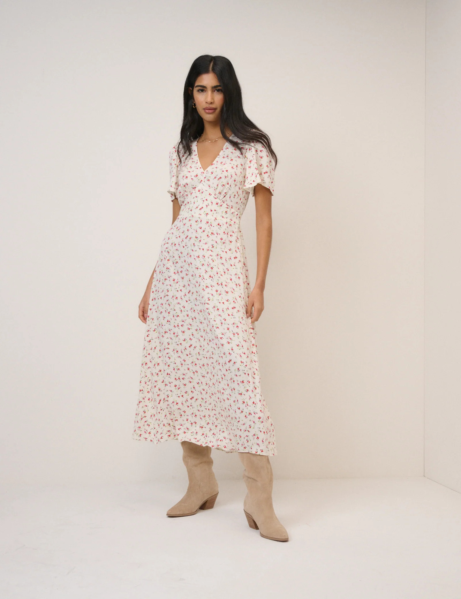 White Floral Atlas Midi Dress | Nobody's Child