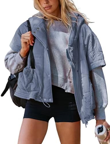 Zhiyouni Women's Quilted Puffer Vest Casual Hooded Short Sleeves Padded Jacket Poncho Outerwear | Amazon (US)