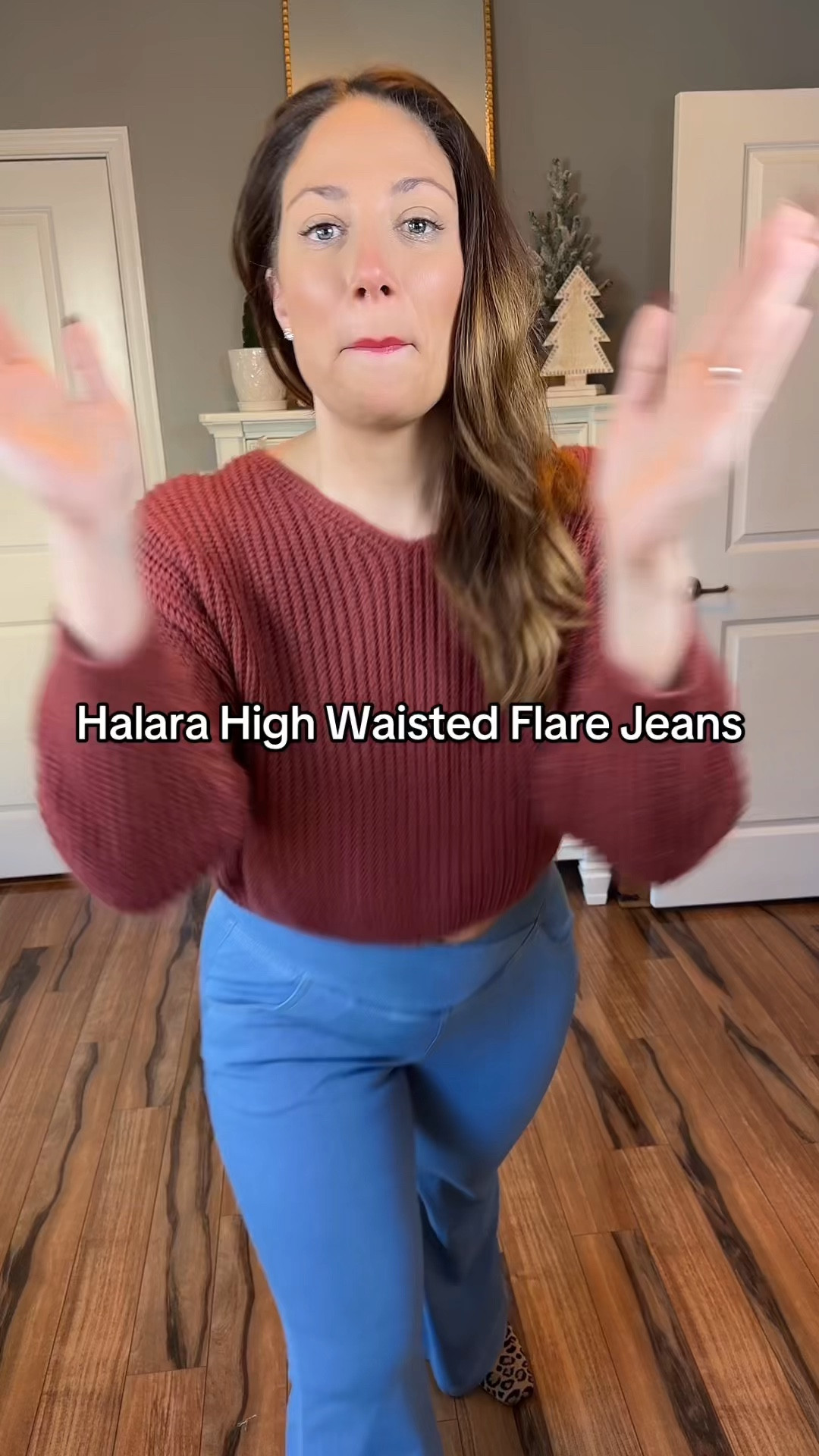 Halara high waisted flare jeans with crisscross waistband  

#LTKOver40