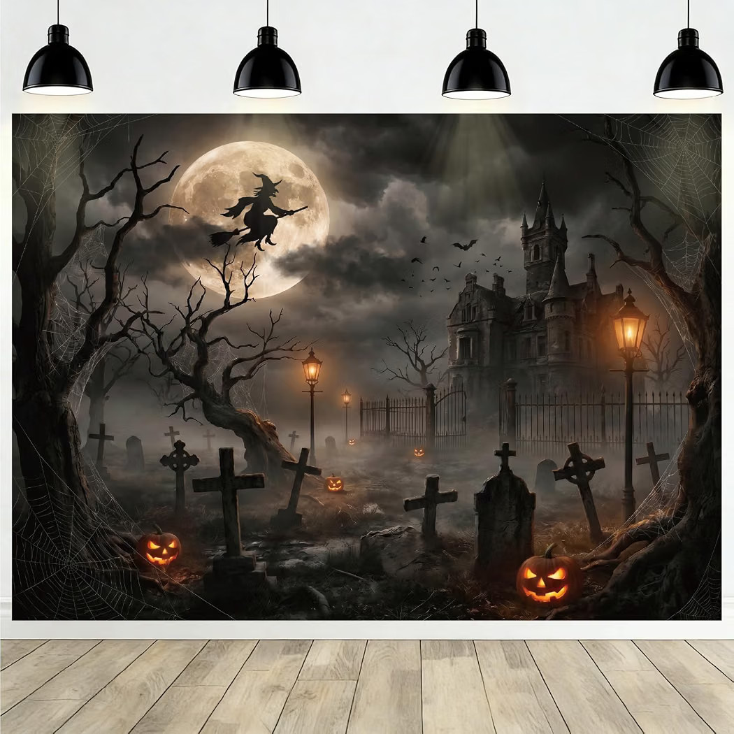 Halloween Photo Backdrop Spooky Witch Castle Banner 7x5ft Fabric | Amazon (US)