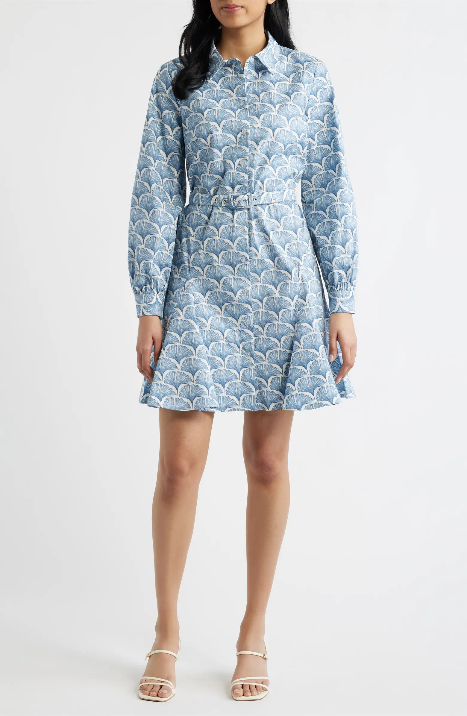 Fan Print Belted Button-Up Shirtdress | Nordstrom