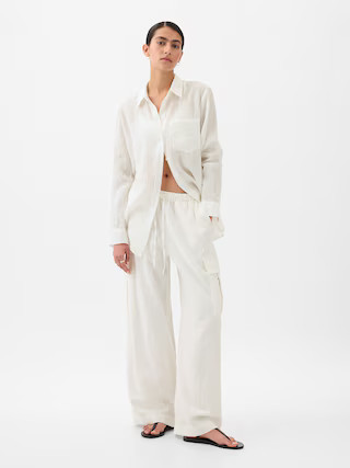 Mid Rise Linen-Cotton Pull-On Cargo Pants | Gap (CA)