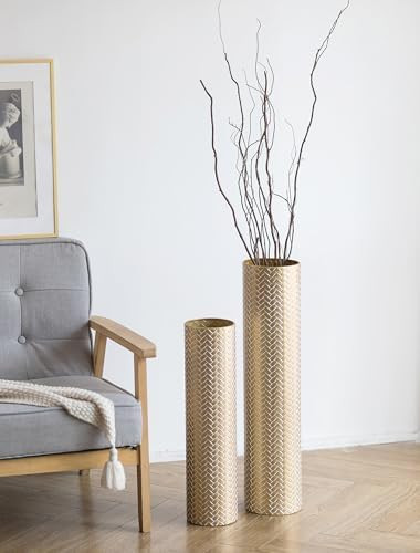 Sziqiqi Tall Gold Floor Vase, Metal Floor Standing with Woven Texture, 2Pcs | 27.6/21.7in Extra L... | Amazon (US)