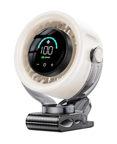 KIMMOO 4000mAh Rechargeable Portable Clip on Fan-100-Speed Touch Control, LED Display, 360° Rotate Quiet Turbo Desk Fan, Small Battery Operated USB Fan for Stroller Bed Travel Camping Golf Gym (White) | Amazon (US)
