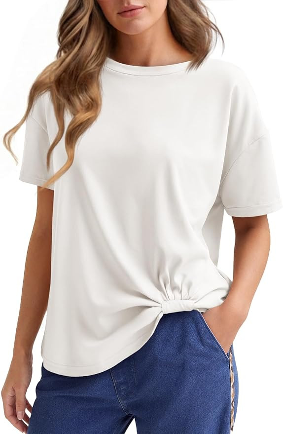 Cicy Bell Womens Summer Casual T-Shirt Twist Front Tops Crew Neck Drop Shoulder Loose Short Sleev... | Amazon (US)
