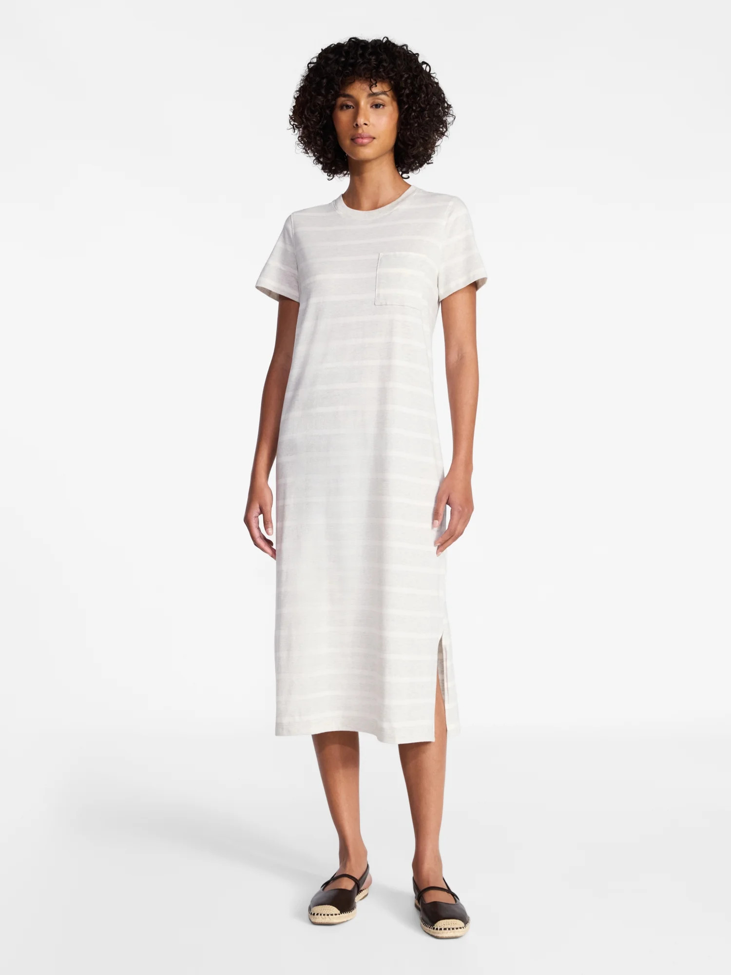 Time and Tru Women's Cotton Midi T-Shirt Dress with Short Sleeves, Sizes XS-XXXL | Walmart (US)