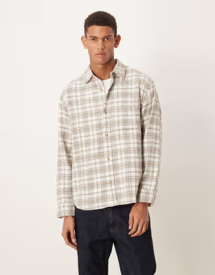 Abercrombie & Fitch long sleeve plaid shirt in beige | ASOS | ASOS (Global)