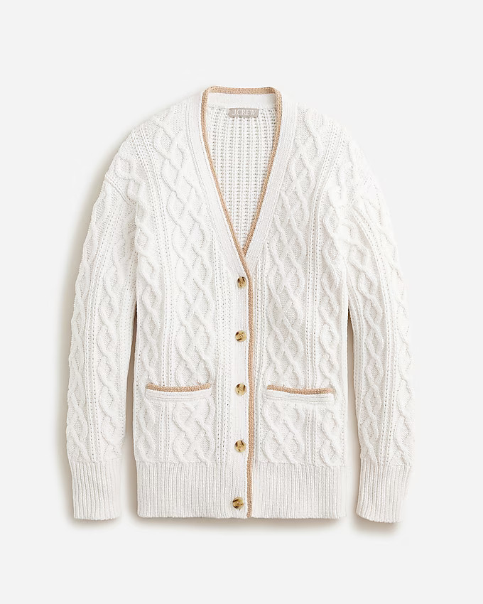 Contrast-trim cable-knit cardigan sweater | J. Crew US