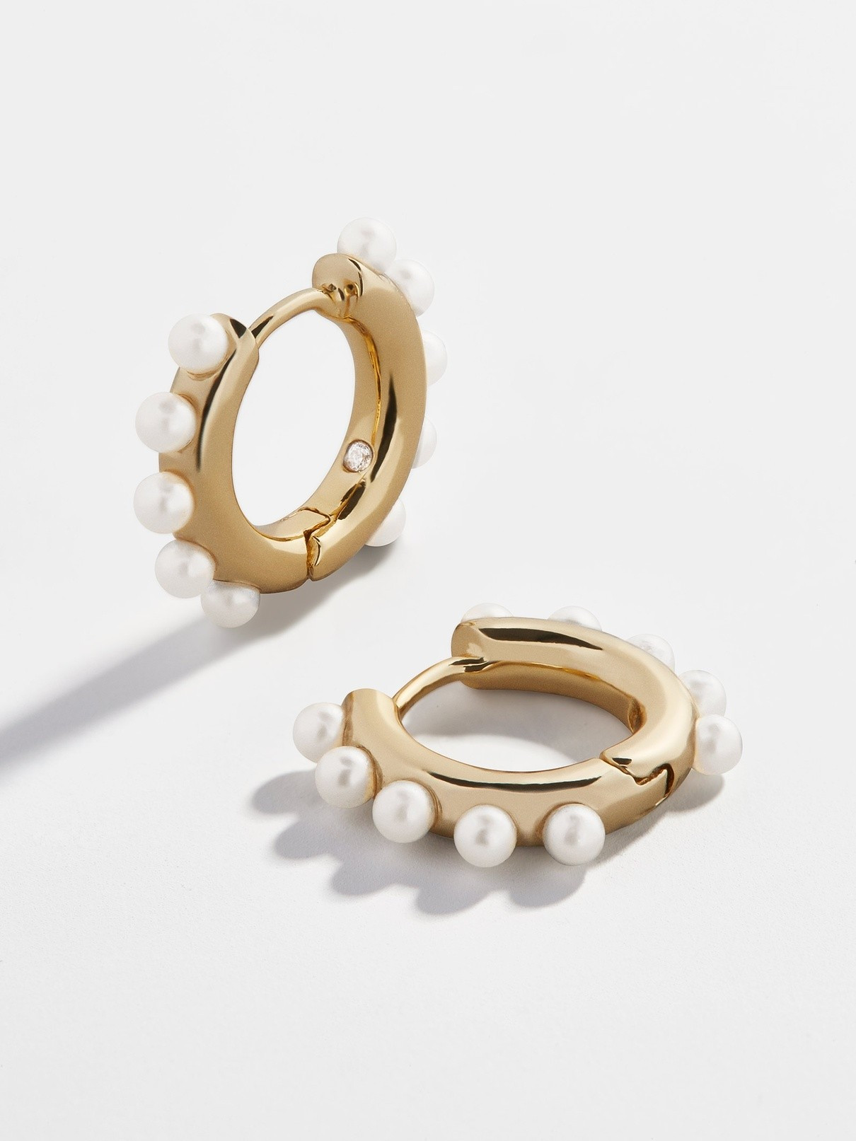 Sienna 18K Gold Vermeil Pearl Huggie Hoops | BaubleBar (US)