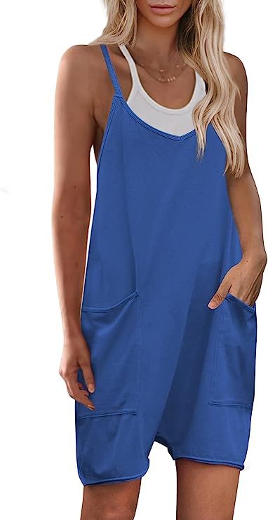 Yanekop Womens Loose Overalls V Neck Sleeveless Romper Spaghetti Strap Harem Short Pants Jumpsuit... | Amazon (US)