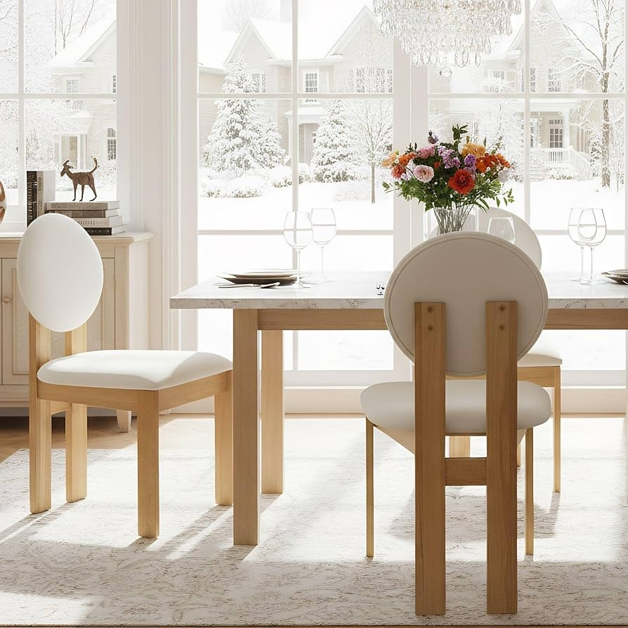 Wahson Modern Wood Dining Chairs Set of 2, Farmhouse Beige Linen Kitchen Chairs with Round Back a... | Amazon (US)