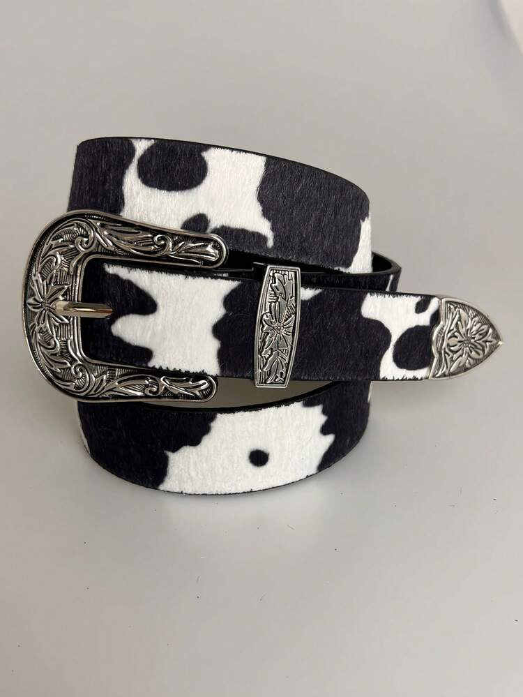 Cowboy Western Cow Print Belt | Must-Have For Y2K Sweetcore Girls 2025'S Hottest Combo! Influencers Can't Stop Styling Y2K Western Belt Your Versatile Styling Solution Halloween, Casual, Business, Street,  Boho, Western, Outdoor, Gift For Men, Husband, Boyfriend, Father, Dad, Christmas | SHEIN