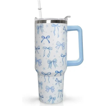 30 Oz Blue Bow Tumbler With Handle, Blue Bow Decor Coffee Travel Mug Cup Water Bottle, Gifts for Women Girls | Walmart (US)
