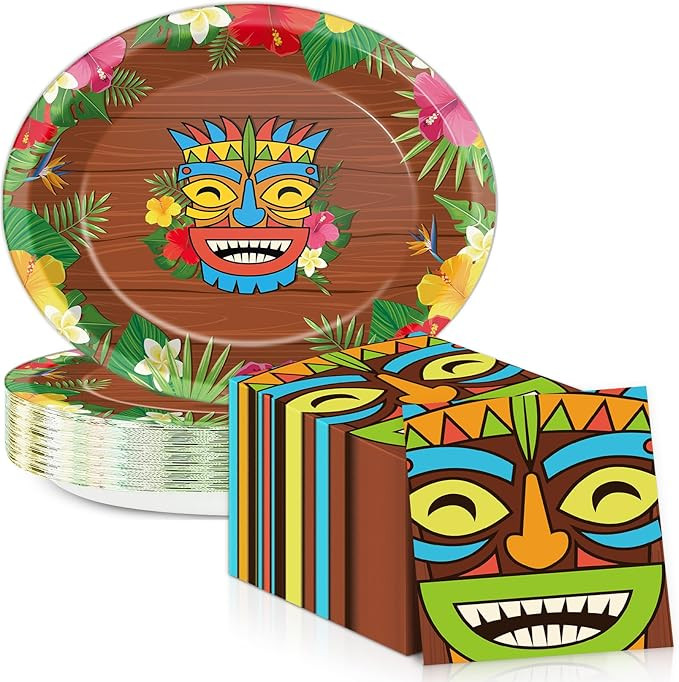 50Pcs Hawaiian Luau Party Oval Paper Plates 11 Inch Luau Summer Plates and Napkins for Tropical T... | Amazon (US)