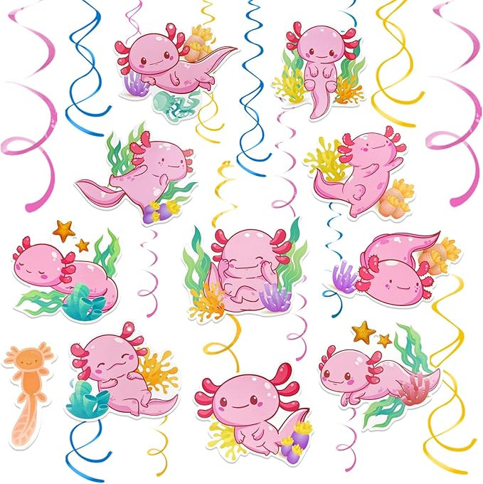 30 Pcs Axolotl Hanging Swirls Party Decorations Axolotl Birthday Party Spiral Decor Supplies Ceil... | Amazon (US)
