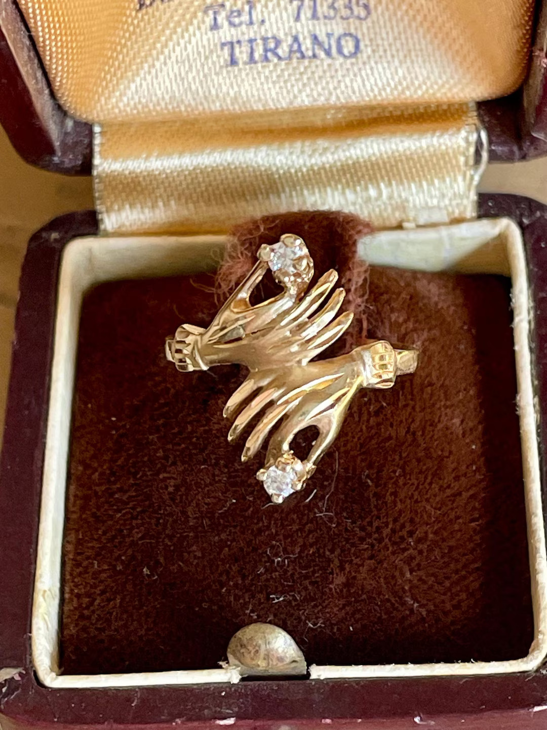 Vintage 14K Yellow Gold Lady's Hands Holding Diamond Ring - Etsy | Etsy (US)