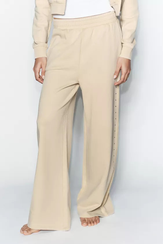 WASHED EFFECT FLEECE PANTS WITH STUDS | Zara US
