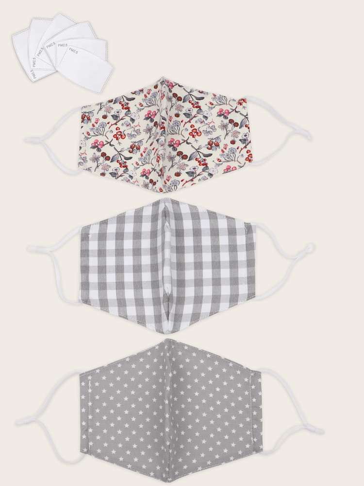 3pcs Ditsy Flower Pattern Face Mask With 6pcs Filter | SHEIN