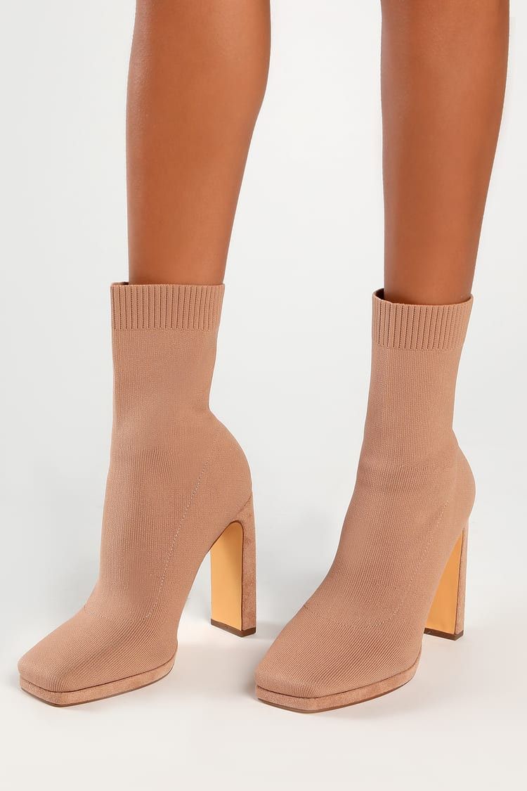 Synoy Light Nude Square Toe Mid-Calf Sock Boots | Lulus (US)