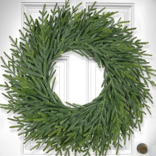 26 Inch Christmas Wreaths for Front Door Real Touch Large Xmas Winter Pine Cedar Wreaths for Wind... | Amazon (US)