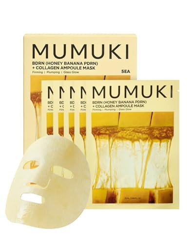 MUMUKI Honey Banana PDRN Sheet Mask | Korean Face Mask with Plant PDRN, Collagen & Hyaluronic Acid Ampoule Essence | Hydrating, Firming & Anti Aging Sheet Masks for Glass Skin Glow | BDRN, 5 Pack | Amazon (US)