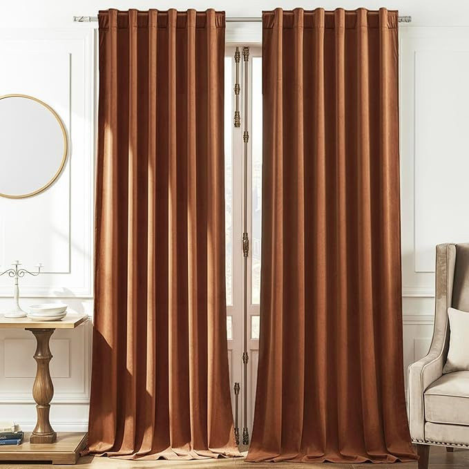 Timeper Burnt Orange Velvet Curtains 108 inches 2 Panels, Light Blocking Curtains for Bedroom Liv... | Amazon (US)
