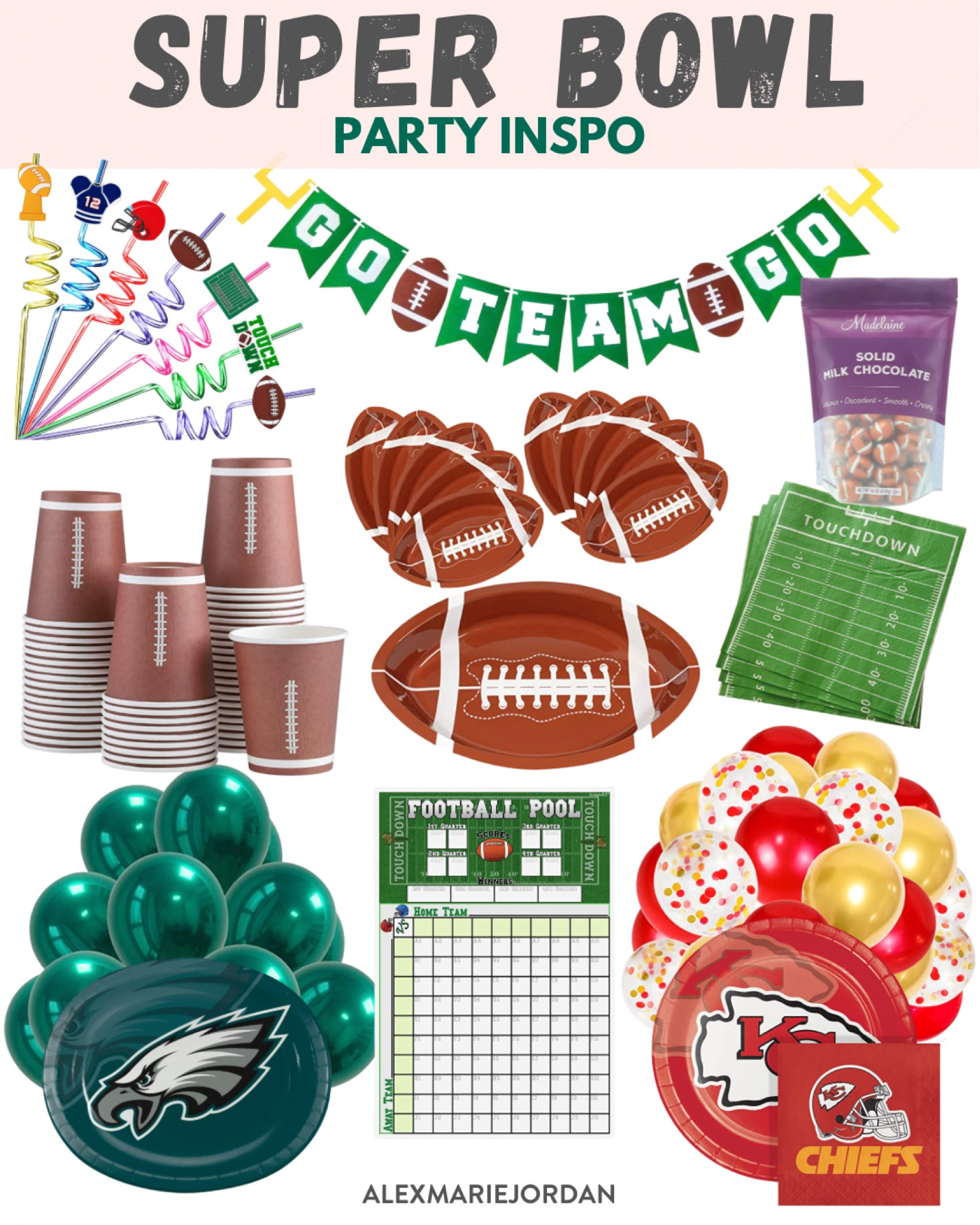 Super Bowl 59 party inspiration and party supplies. Kansas City Chiefs and Philadelphia Eagles football party decor 🏈

#LTKParties #LTKSeasonal #LTKActive