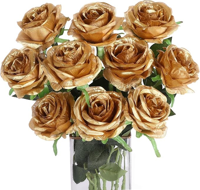Luyue 10PCS Artificial Roses Flower Silk Rose with Stem Realistic Artificial Long Stem Rose Valen... | Amazon (US)