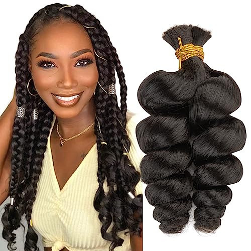 Niawigs 100 Percent Human Bulk Hair for Braiding Loose Wave Human Braiding Hair No Weft for Crochet Hair Natural Black 100 Gram Per Bundle (14 Inch, Loose Wave) | Amazon (US)