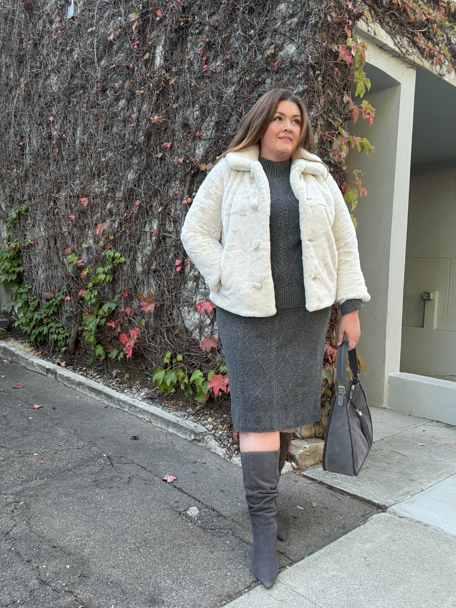 Another holiday look from Talbots. Wearing a size 1x true to size. Monochromatic sweater set comes in gray and ivory. 

#LTKWorkwear #LTKHoliday #LTKPlusSize