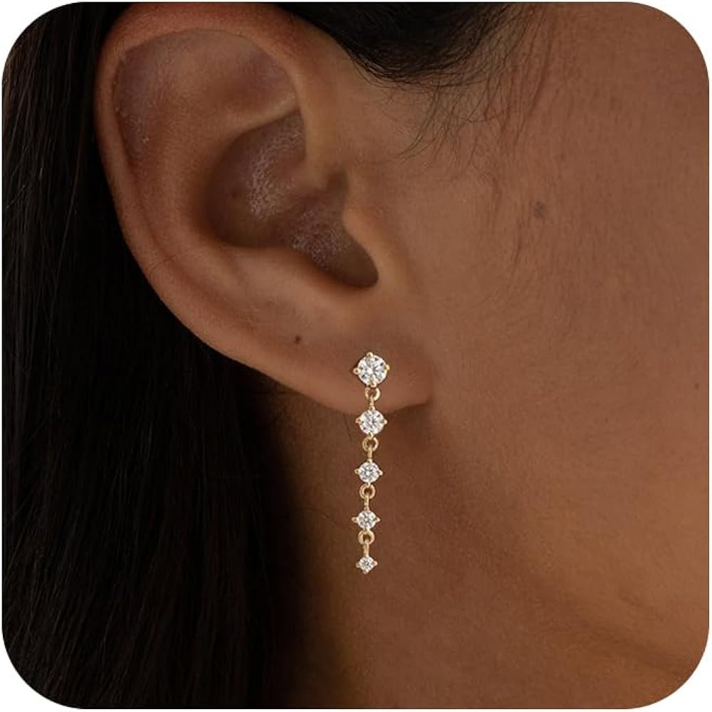 14K Gold Plated Butterfly Dangle Earrings for Women - Dainty, Trendy, Hypoallergenic CZ Drop Earr... | Amazon (US)
