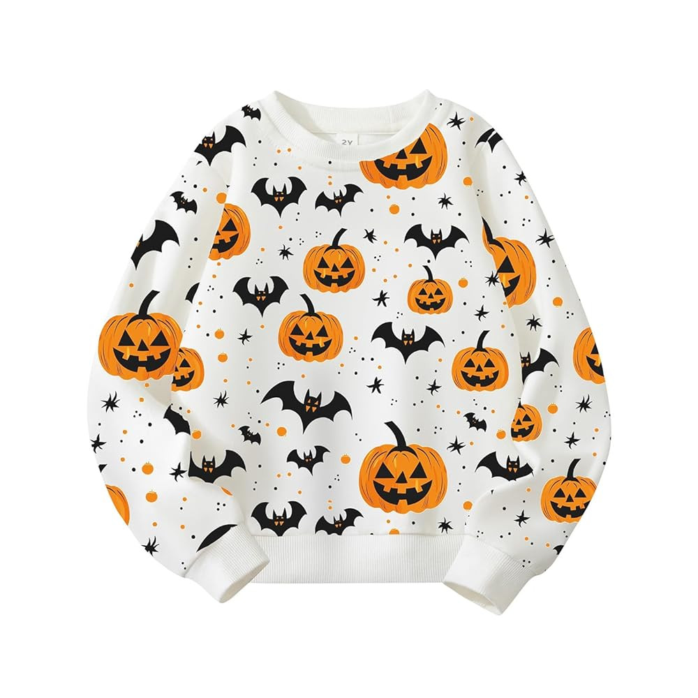 Kids Halloween Sweatshirt Toddler Boys Girls Pumpkin Bat Dinosaur Monster truck Graphic Crewneck ... | Amazon (US)