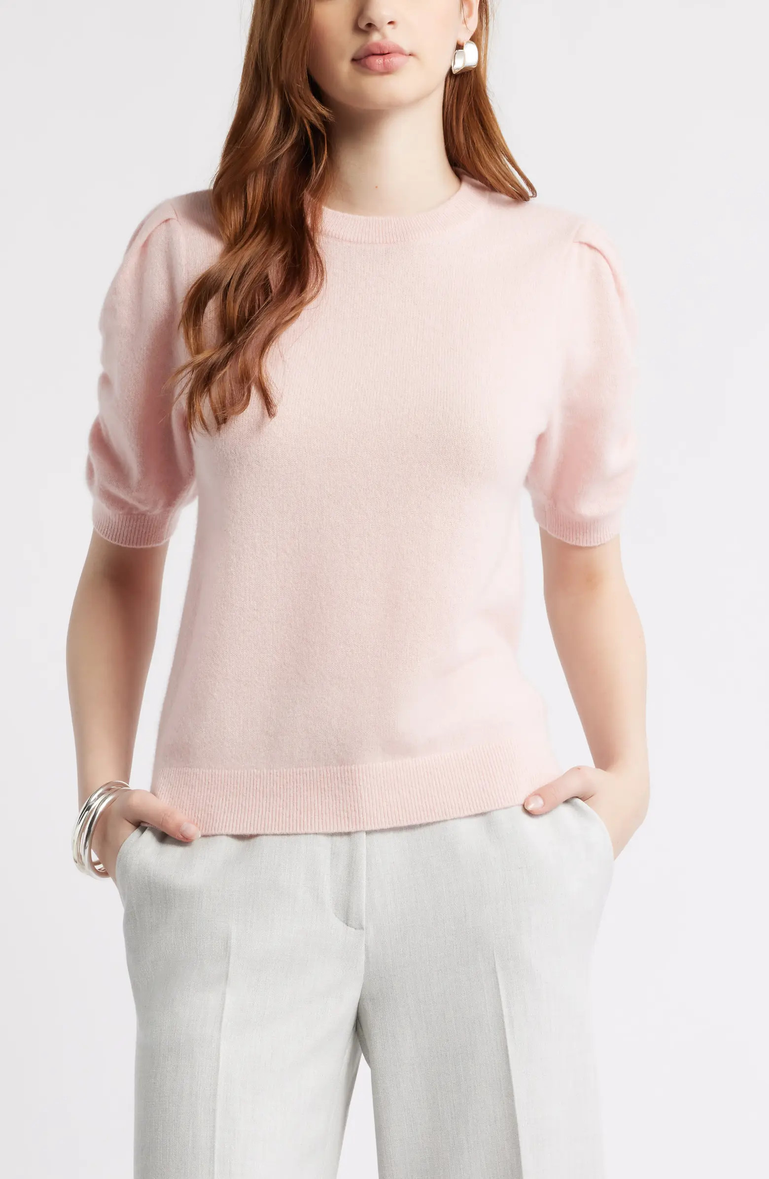 Ruched Short Sleeve Cashmere Sweater | Nordstrom