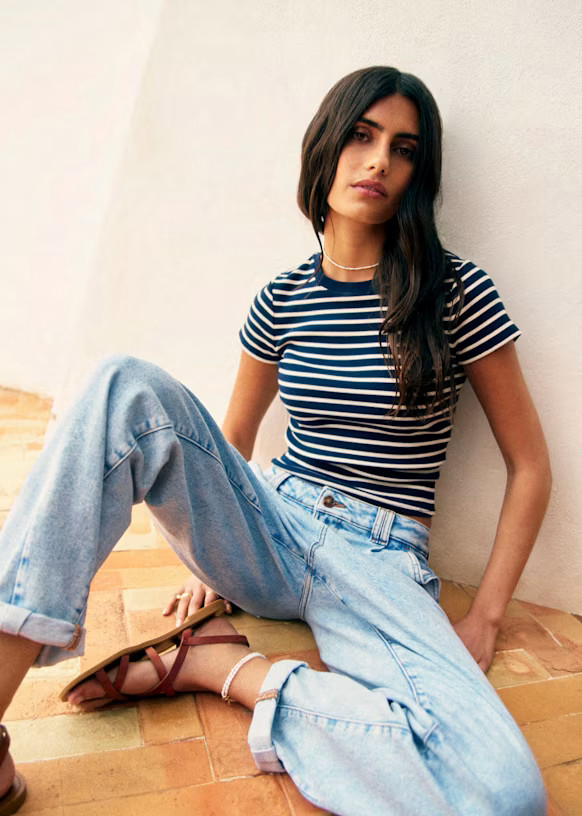 Camil T-Shirt - Navy / Ecru  - 0rganic cotton - textile made from organic fibers - Sézane | Sezane Paris - US