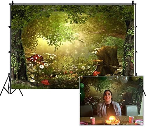 Leowefowa 10x6.5ft Vinyl Birthday Backdrop Fairytale Jungle Forest Backdrop Mushroom Baby Shower ... | Amazon (US)