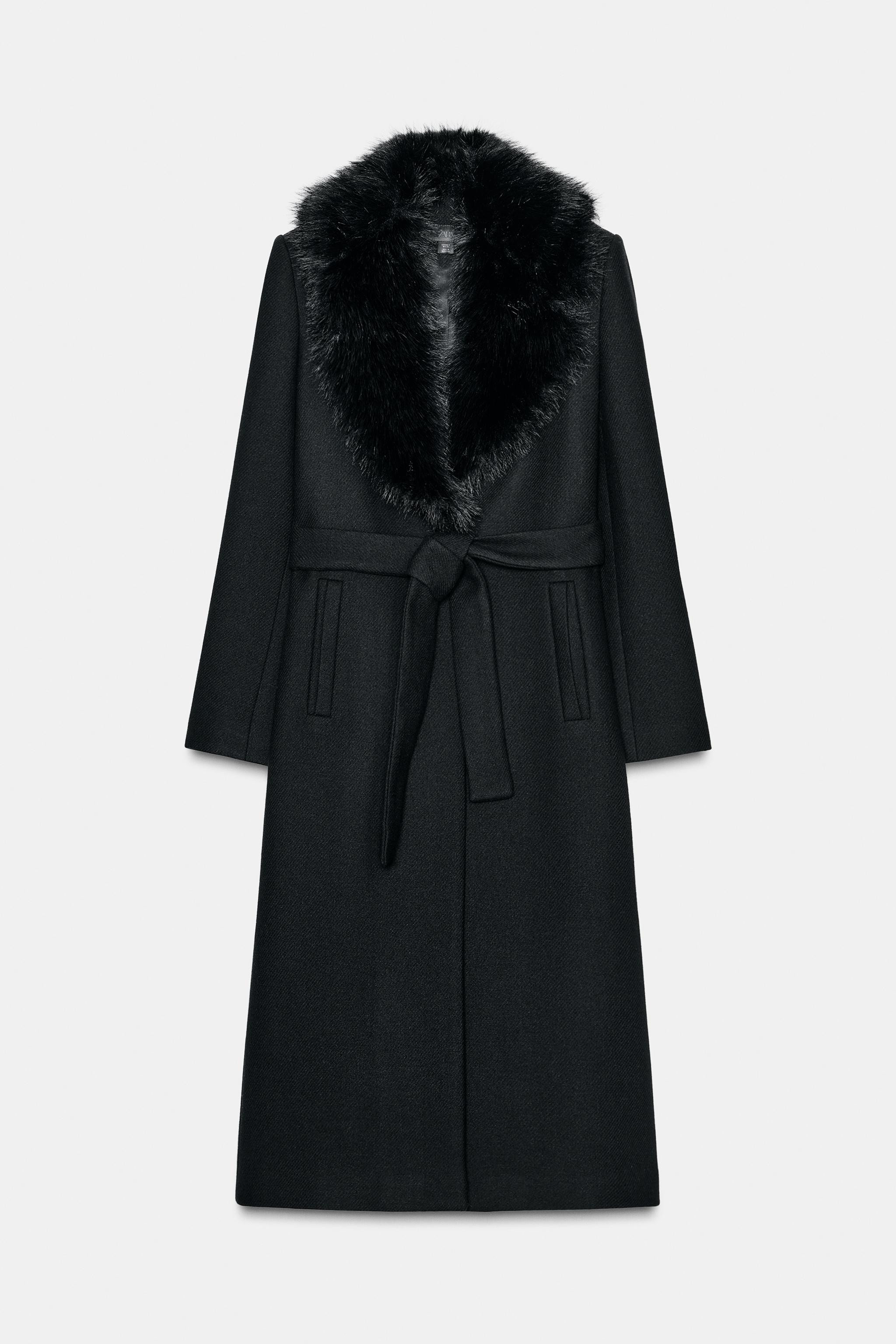 WOOL COAT WITH FAUX FUR LAPEL AND BELT | Zara US