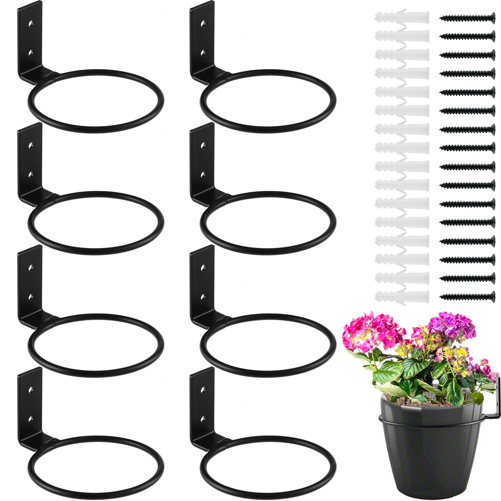 8-Pack 4 Inch Flower Pot Holder Ring Wall Mounted Metal Flower Pot Hangers Wall Hanger Bracket Ri... | Amazon (US)