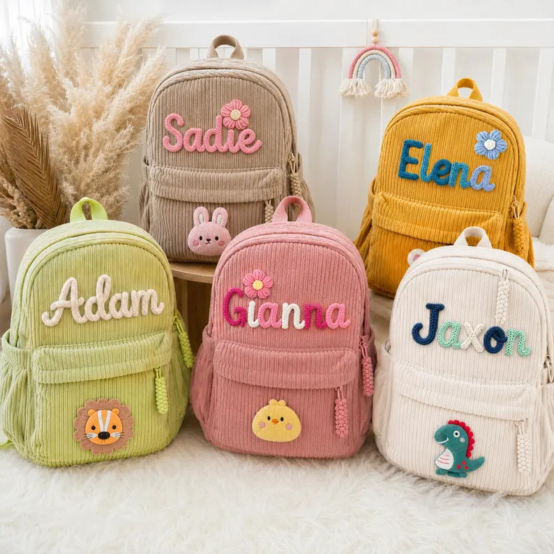 Personalized Corduroy Backpack: Hand-Crocheted Name, Toddler to School Age | Etsy (Global)