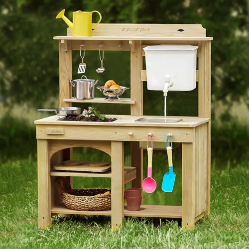 Tiny Land Outdoor Mud Kitchen for Kids, Wooden Play Kitchen with Water Tank, Water & Cooking Play, Sensory Fun, Weather-Resistant with Storage, Ideal for Toddlers Ages 3+ | Amazon (US)