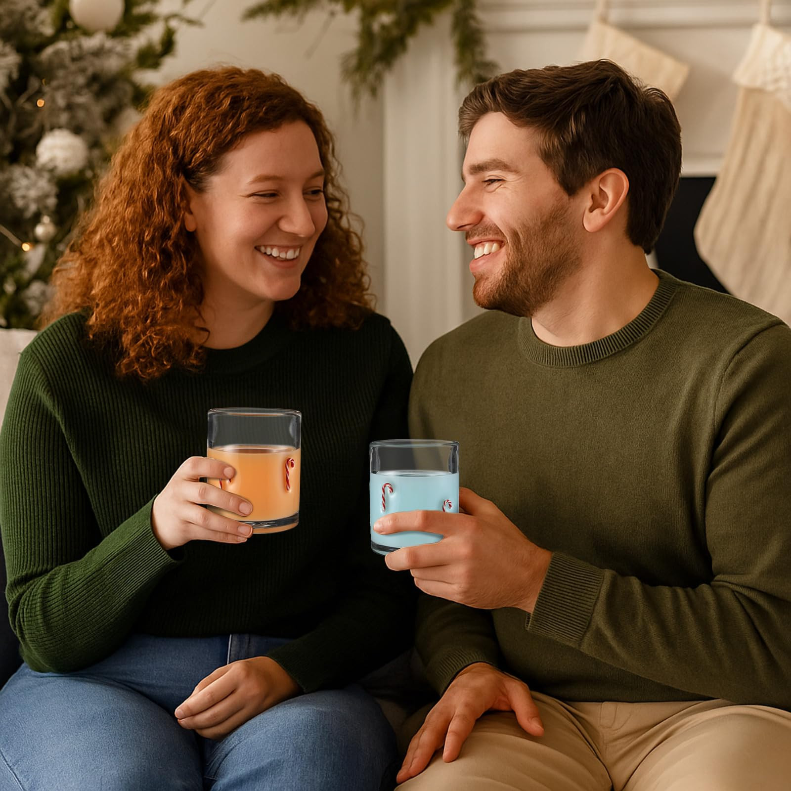 Honeydak 2 Pack Christmas Icon Juice Glass 16 oz Candy Canes Stemless Wine Drinking Icon Juice Gl... | Amazon (US)