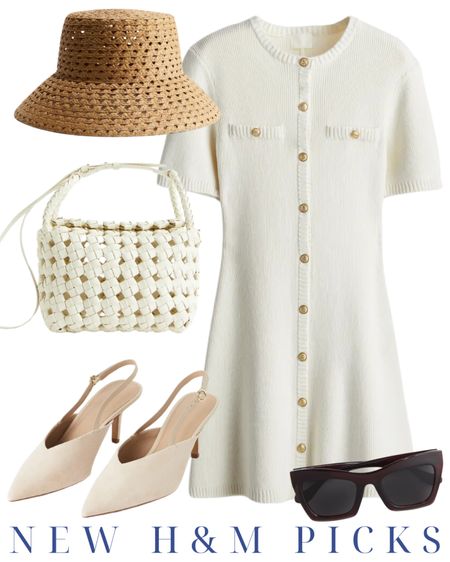 H&M finds | white dress | sun hat | sunglasses | woven purse | sling back heels | women’s fashion 

#LTKstyletip #LTKworkwear #LTKbeauty
