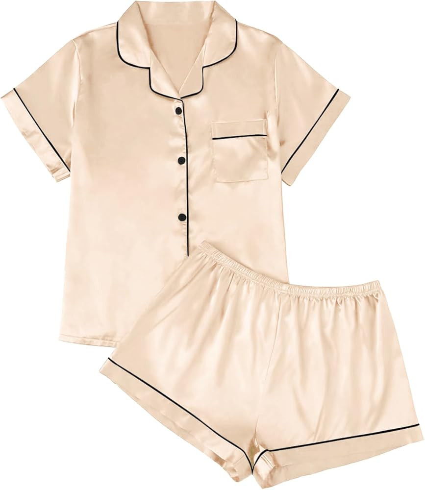 LILLUSORY Silk Satin Pajama Set for Women 2 Piece Lounge Pjs Shorts Matching Summer Sleepwear But... | Amazon (US)