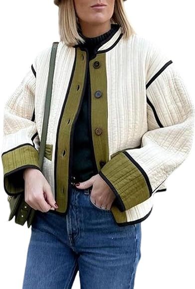 Wyeysyt Women's Cropped Puffer Jacket Lightweight Floral Print Long Sleeve Padded Quilted Puffy C... | Amazon (US)
