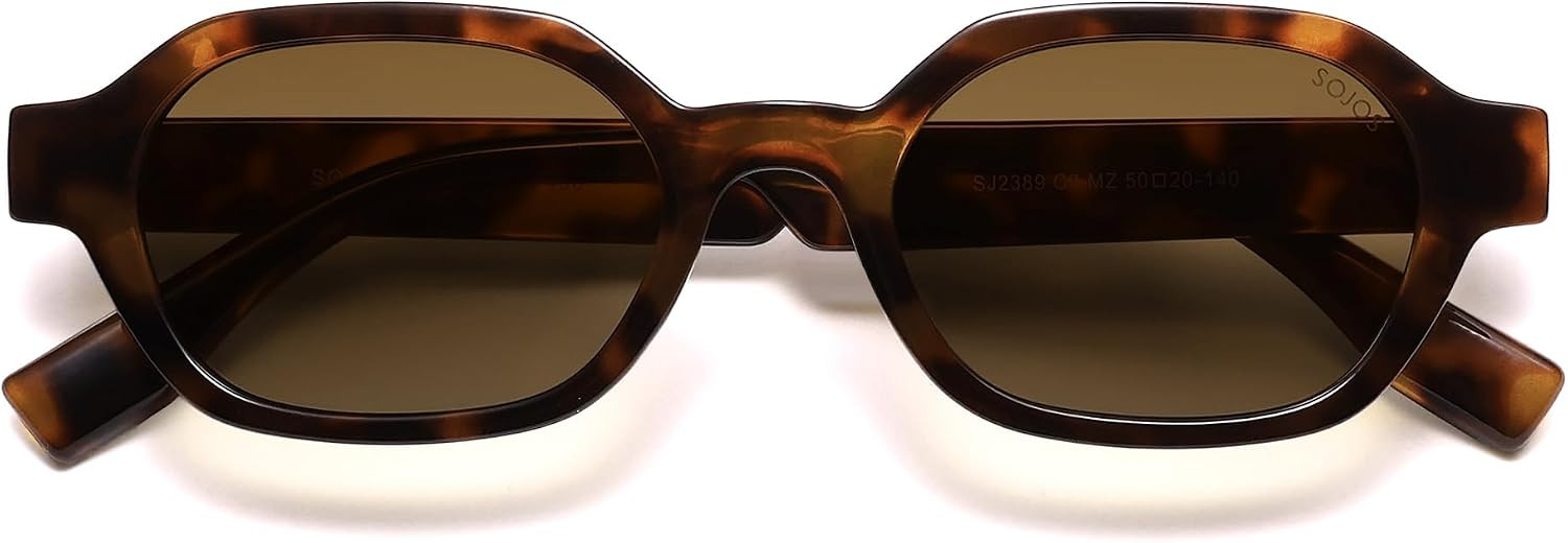 SOJOS Retro Polarized Hexagonal Rectangle Sunglasses Women Men SJ2389,Small | Amazon (US)