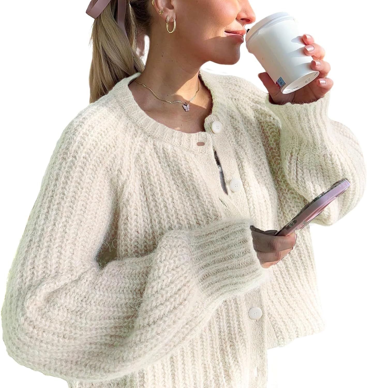 Wyeysyt Womens Cardigan Sweater Button Down Long Sleeve Chunky Soft Knit Sweater Fall Open Front Loose Casual Cardigan Coat | Amazon (US)