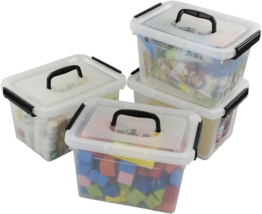 6 Quart Clear Latch Storage Box with Black Handle and Latches - 4 Pack | Amazon (US)