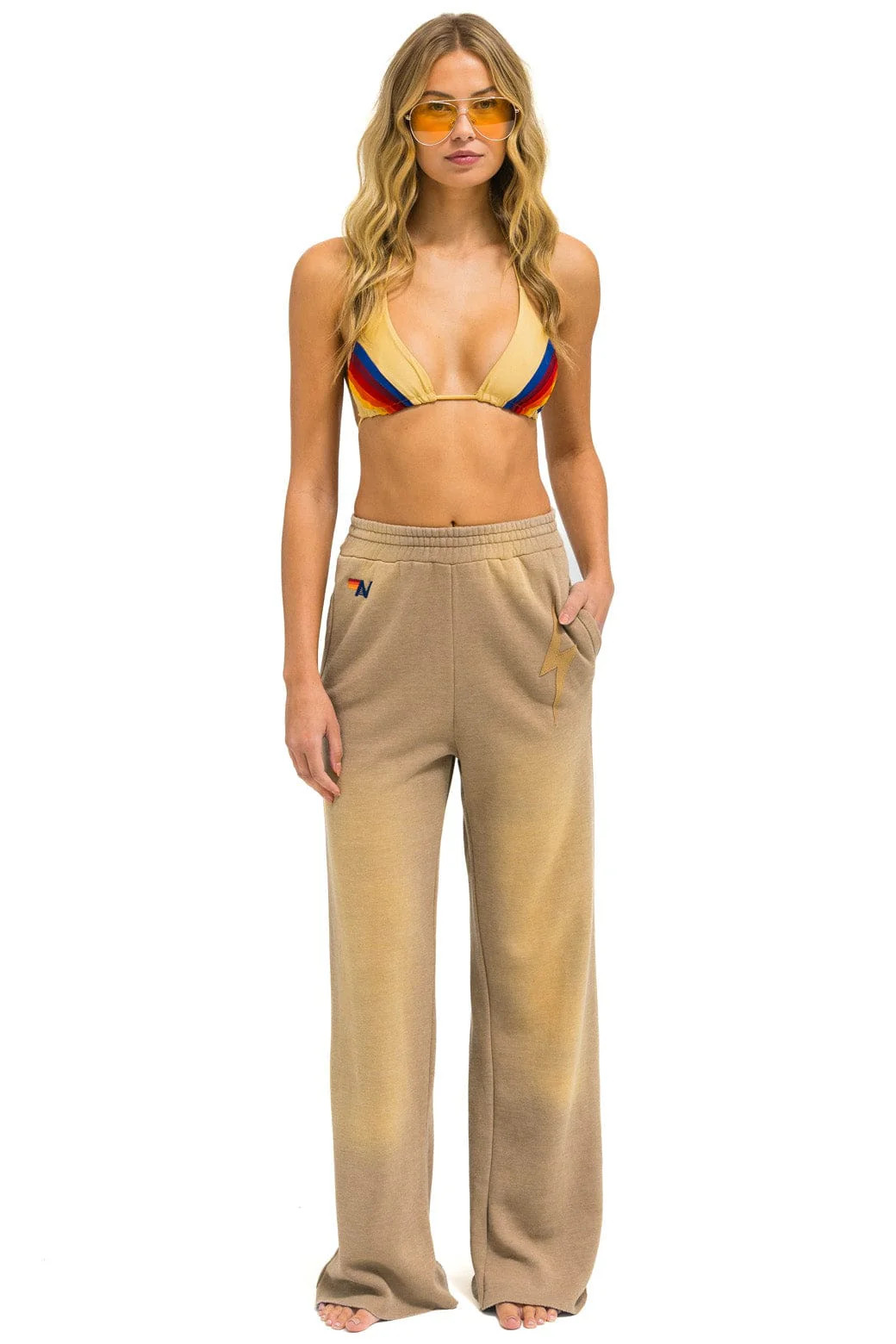 BOLT STITCH WIDE LEG POCKET SWEATPANTS - FADED TAN | Aviator Nation
